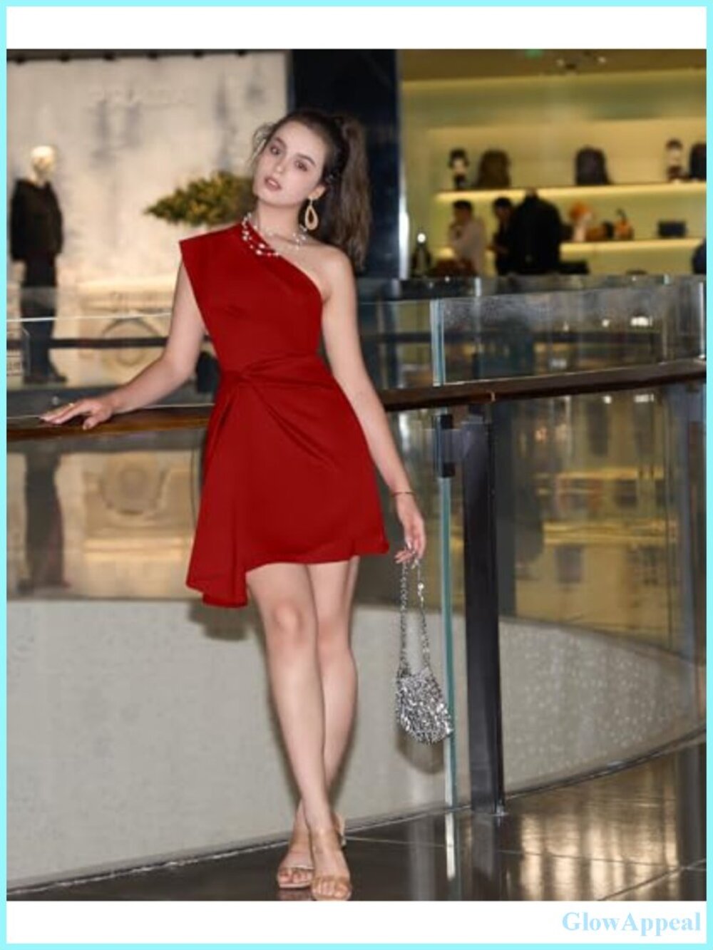 One Shoulder Asymmetrical Draped Mini Cocktail Dress Structured - Picture 3 of 6